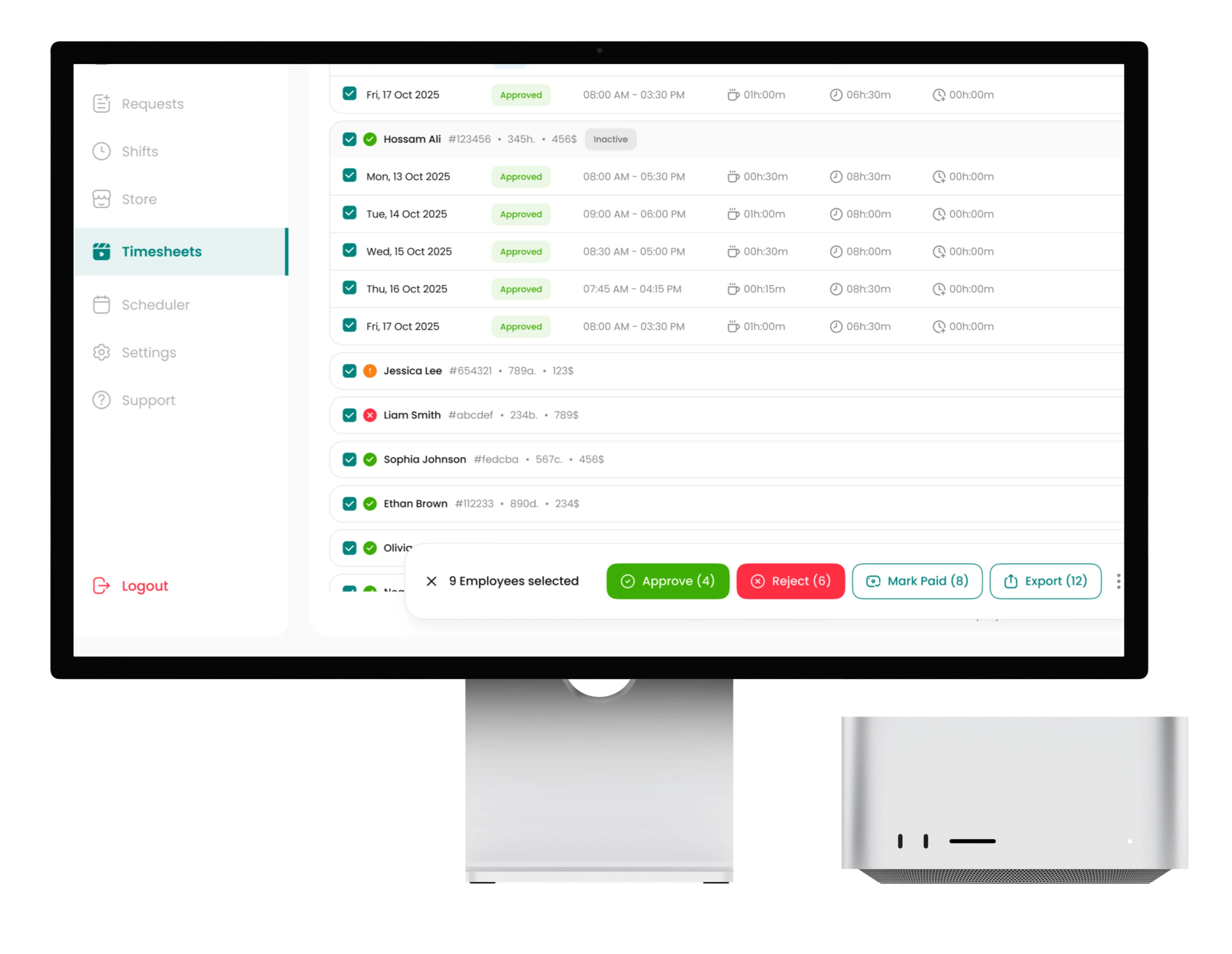 Timesheets screen 3